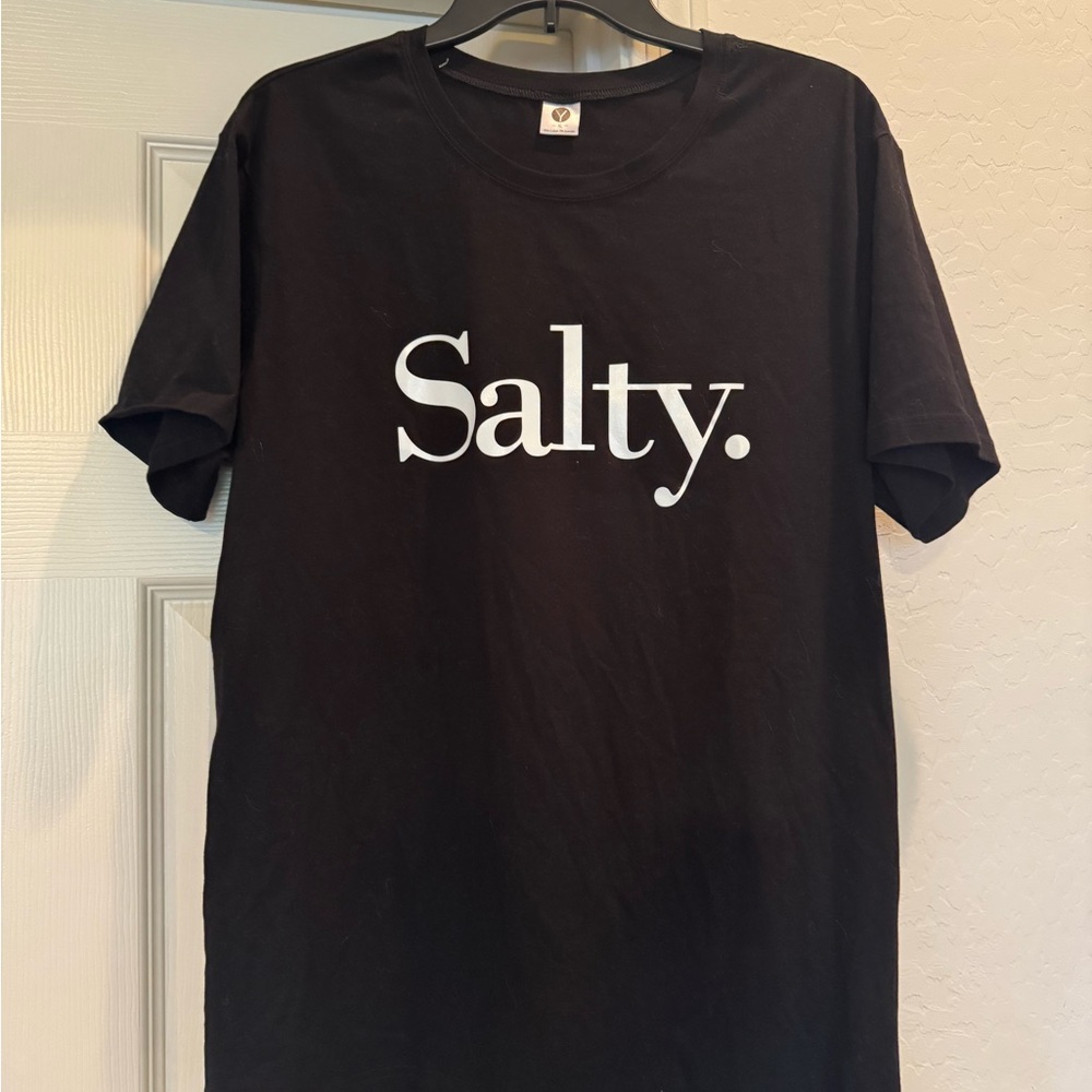 Studio Y Black T-Shirt with White Print Unisex Size XL graphic “Salty”